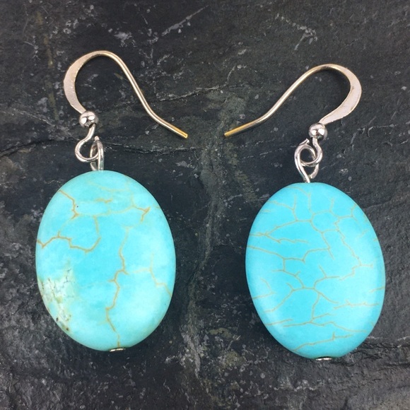 Blue Howlite Hook Dangle Earrings - Picture 3 of 6
